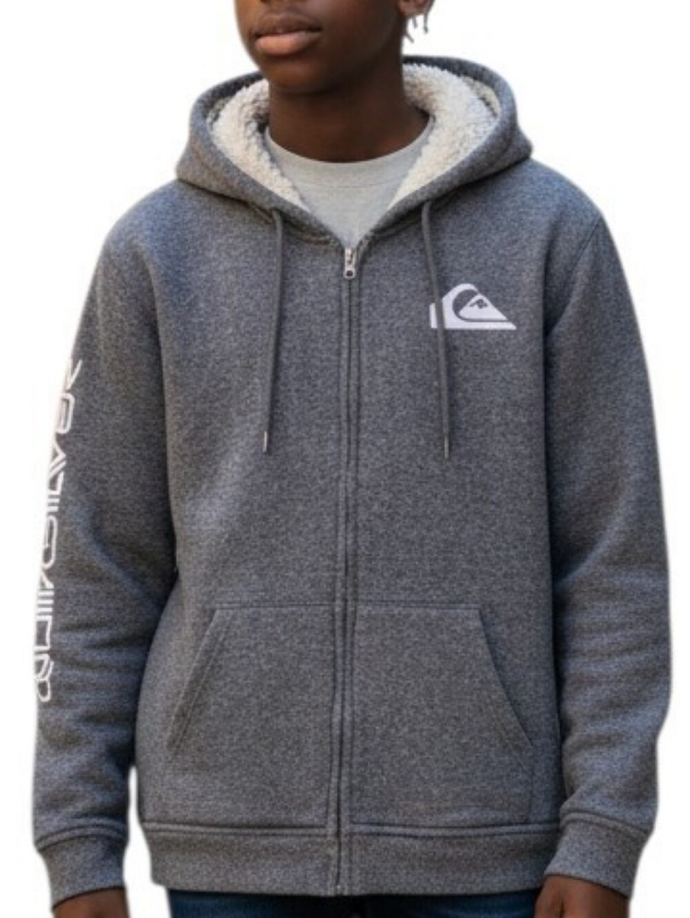 Quiksilver Boys Heather Gray Zip-Up Sherpa Hoodie